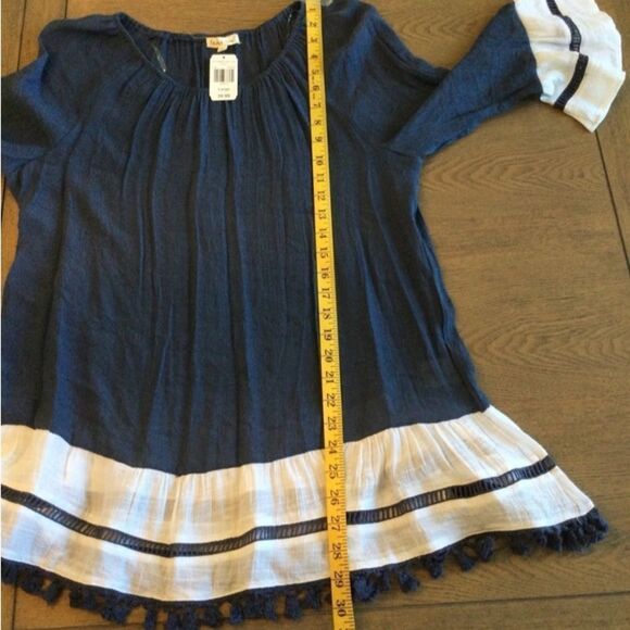Indigo Soul Tunic Blouse Women’s Size Large Color Navy White 3/4 Sleeve - Picture 12 of 13